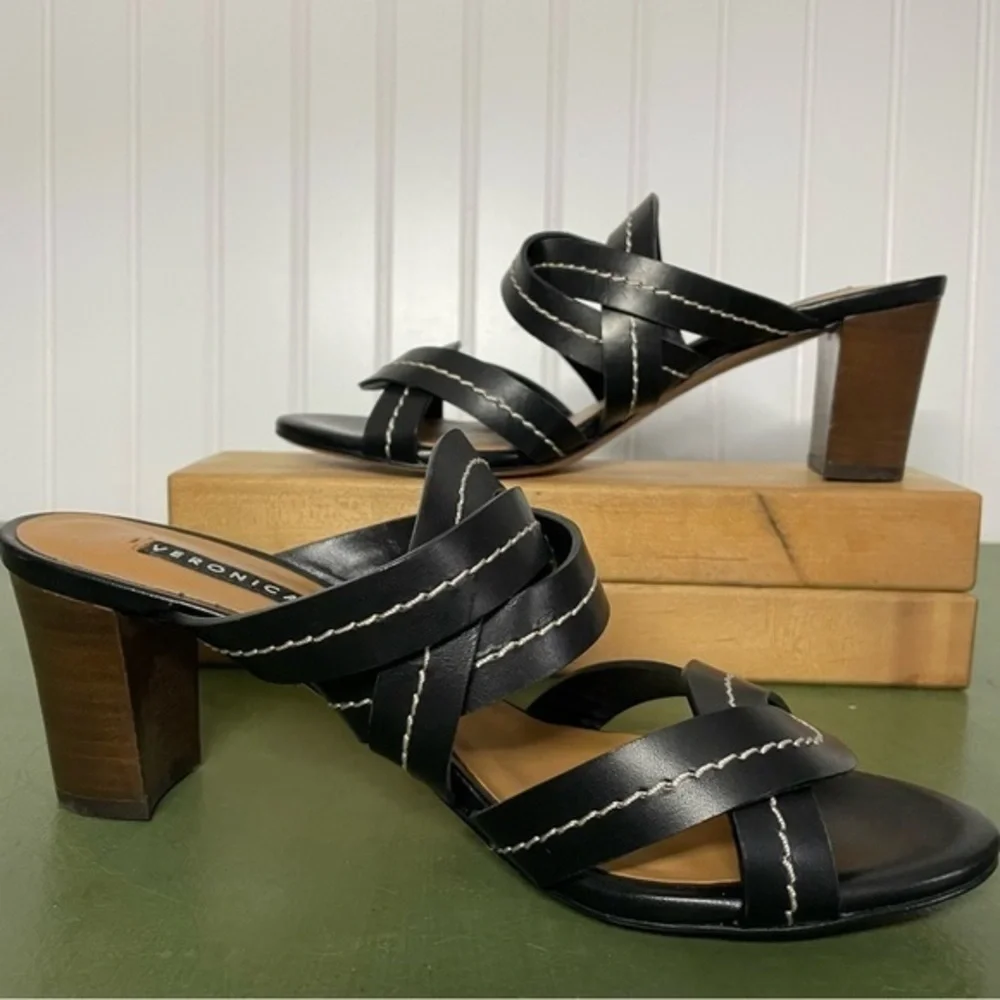 NWT Veronica Beard MARAH Twist-Front Leather Sandals/Slides/Mules